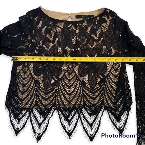 GUESS Cropped Top with Black Lace and Nude Lining - Picture 9 of 11